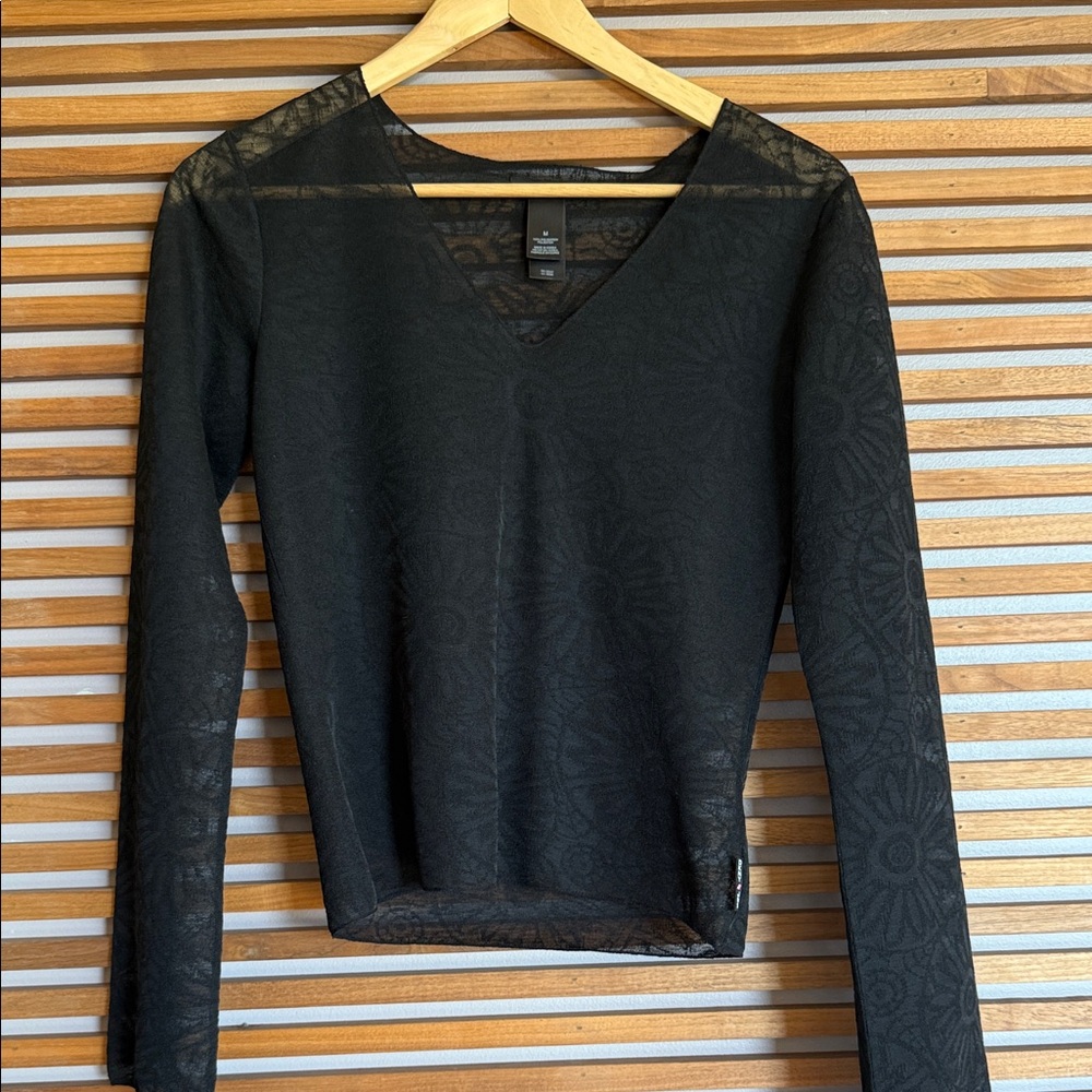 DKNY Black Sheer Floral Blouse